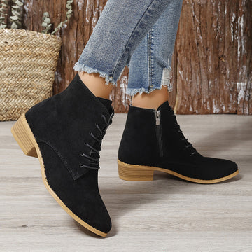 SH372 - Retro suede square heel short boots